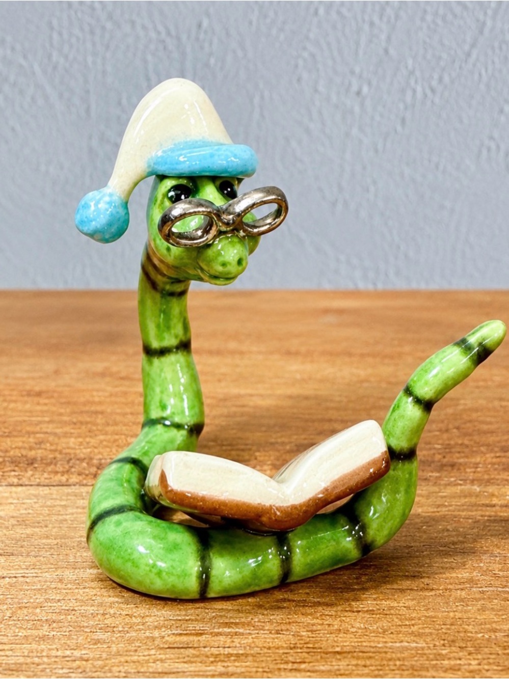 Vintage Hagen-Renaker Bookworm Figurine | Miniature Caterpillar Reading a Book